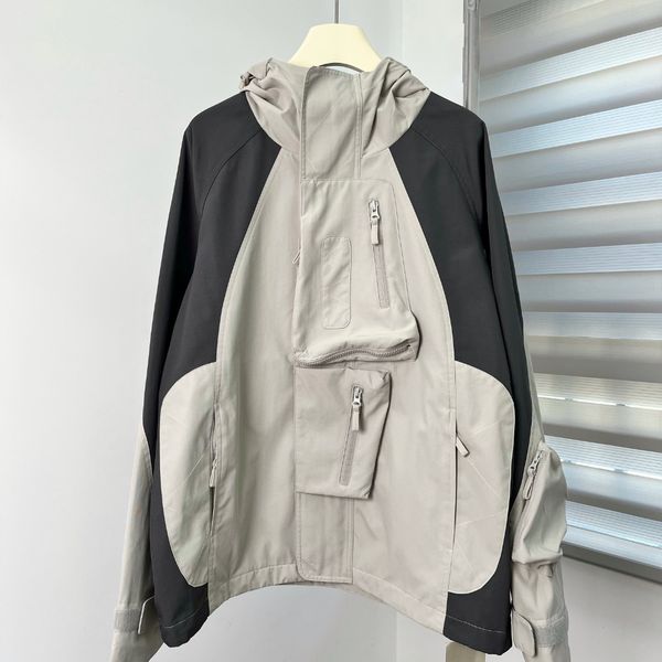 

men's trench coats zipper patchwork windbreaker warm jackets casual y2k streetwear techwear traf winter coat men clothing high street 2, Tan;black