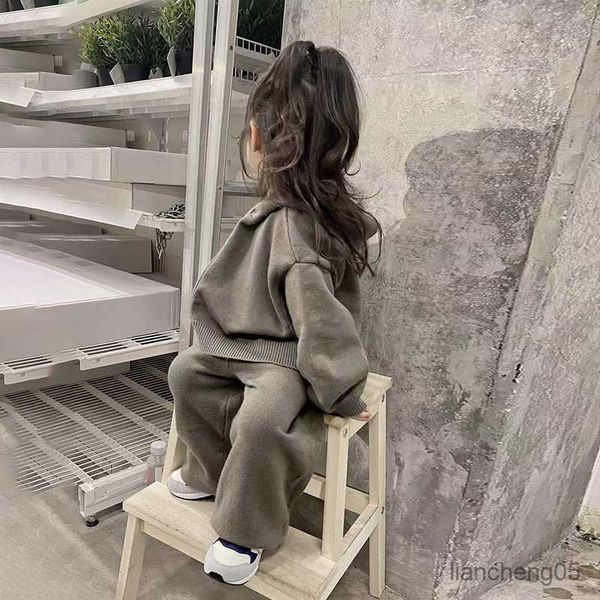 

clothing sets children clothing autumn winter girls casual sweater set hooded knitted coat and two piece set kids clothes r230805, White