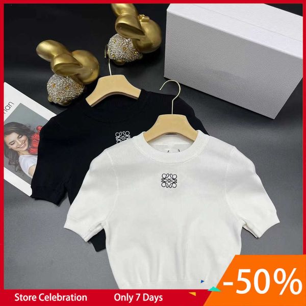 

m2023 summer new fashion trend simple casual letter embroidered round neck short sleeve knit women, White