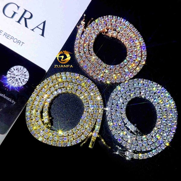 

zuanfa jewelry tennis chain 925 silver lab diamond 3mm moissnite tennis necklace bracelets men women pendant chain