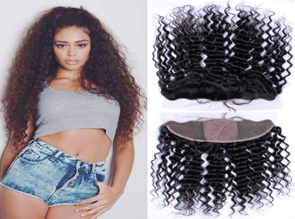 

13x4 brazilian deep wave human hair lace frontals silk 4x4039039 middle 3 part lace frontal closure silk base bleac8718818, Black;brown