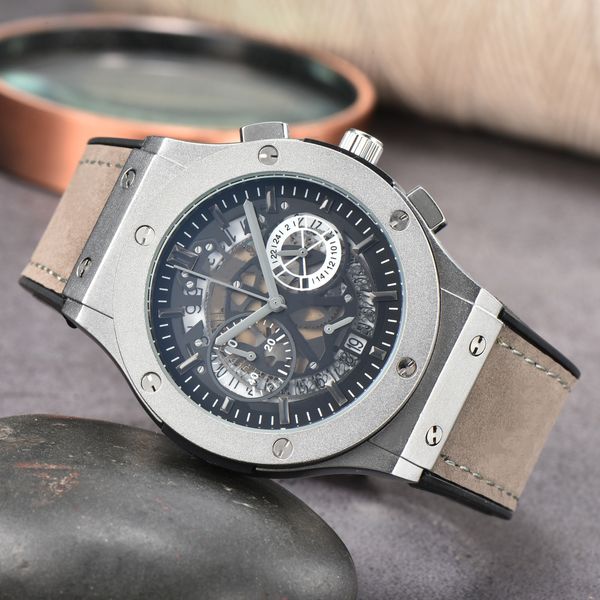 

hublox classic trendy mens watch fashion multi-function six-needle timer sweep seconds calendar designer quartz watches, Slivery;black