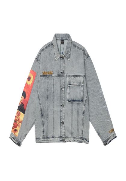

painting patchwork embroidery denim jackets hip hop casual loose jean jacket streetwear fashion outwear coats6990359, Black;brown