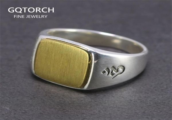 

genuine solid 925 sterling silver mens signet om rings simple smooth design mantra buddhist jewelry q111437941522180002, Golden;silver