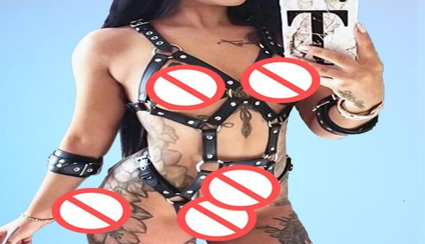 

women leather harness underwear garters belt underwear gothic suspenders bondage straps erotic body lingerie skes6070361, Red;black