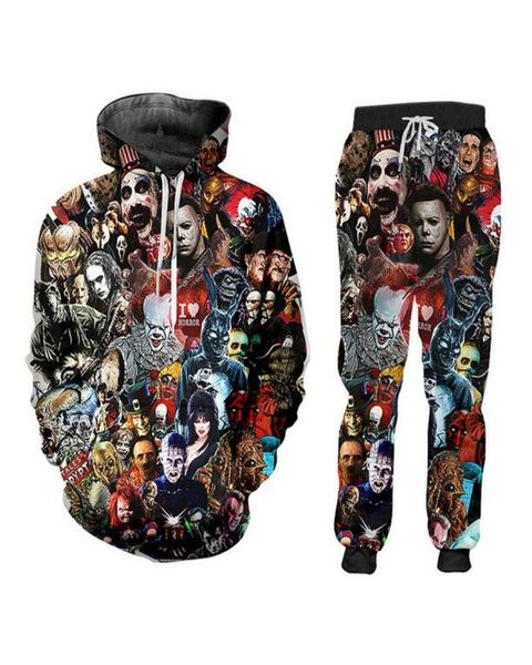 

wholenew fashion menwomens horror clown sweatshirt joggers funny 3d print hoodiespants zz0107810557, Gray