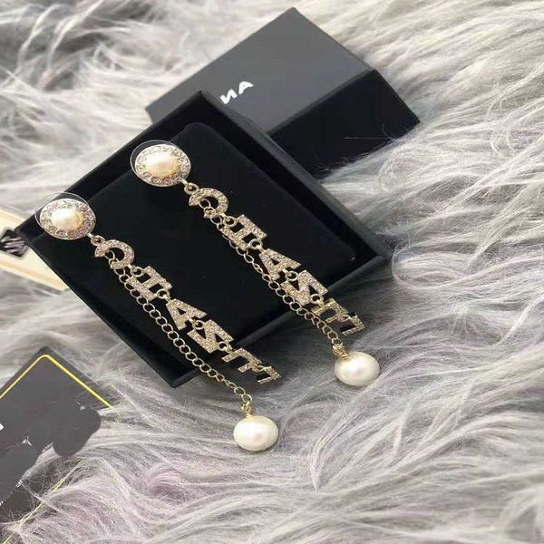 

c-letter earring fragrant parents letter rhinestone earrings small fashion clavicle chain pearl earrings female 925 silver needle, Golden