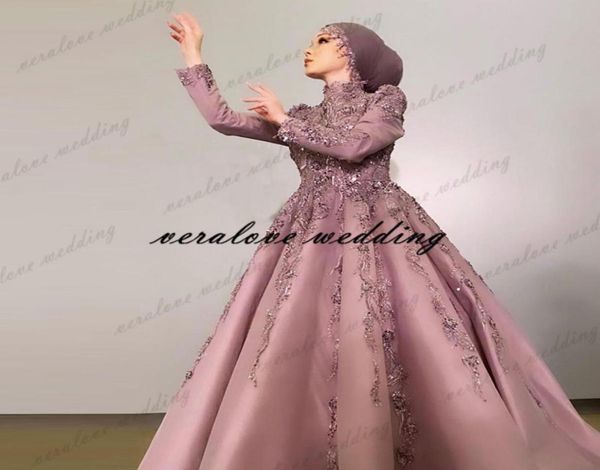 

pink arabic muslim evening dress high neck lace appliques satin abaya prom party gowns vestido de fiesta de boda9499414, Black