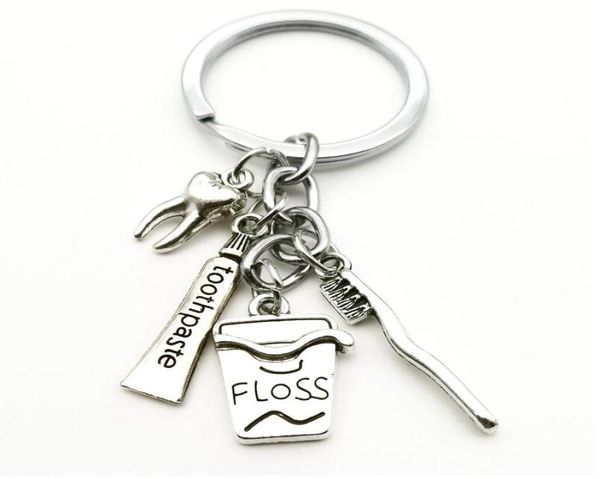 

fashion dentist gift life toothbrush toothpaste floss bag lobster keychain jewelry antique silver plated men and women keychain pe5327643, Slivery;golden