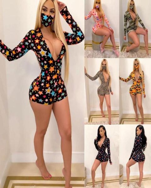 

women039s jumpsuits rompers clothes print playsuit v neck long sleeve shorts skinny jumpsu pajama onesies nightclub plus size8184140, Black;white