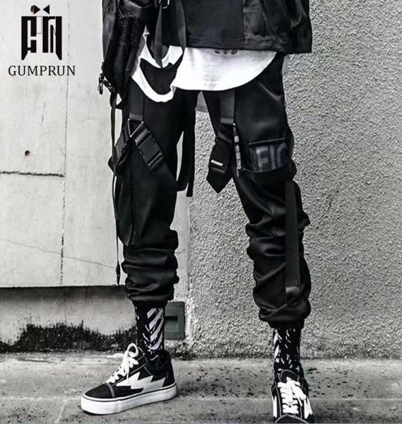 

men039s pants 2021 joggers cargo for men casual hip hop hit color pocket male trousers sweatpants streetwear ribbons techwear5487435, Black