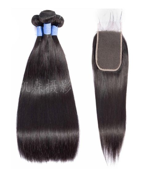 

malaysian human hair three bundles with 4x6 lace closure straight 830inch 4 pieceslot bundles with four by six closure1952595, Black;brown