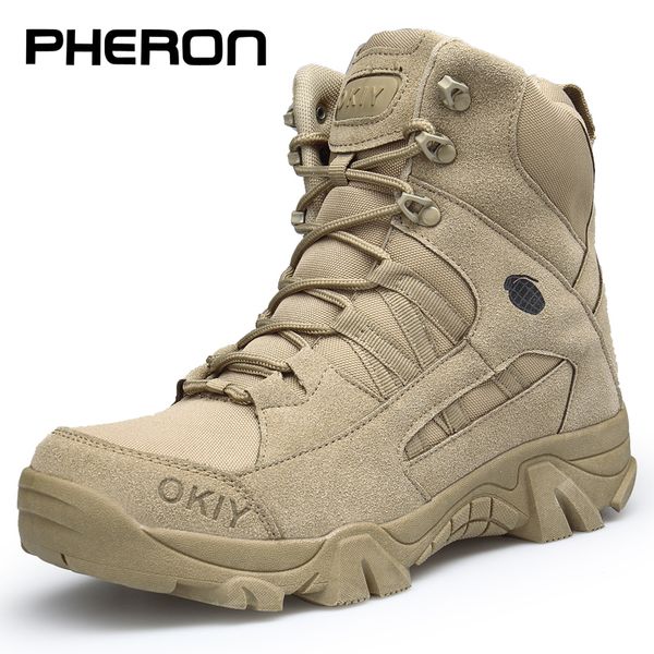 

men tactical boots arm mens military desert waterproof work safety shoes climbing hiking shoes ankle outdoor boots 230804, Black