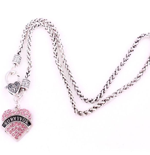 

new design women necklace survivor written in heart pendant gift or souvenir choose wheat link chain zinc alloy provide dropshippi1916491, Silver