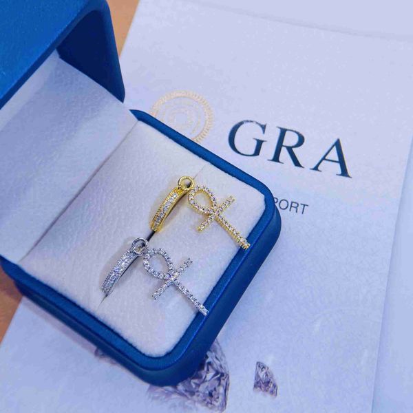 

moissanite jewelry hip hop 925 sterling silver hoop earrings vvs moissanite pass diamond tester cross earrings, Golden