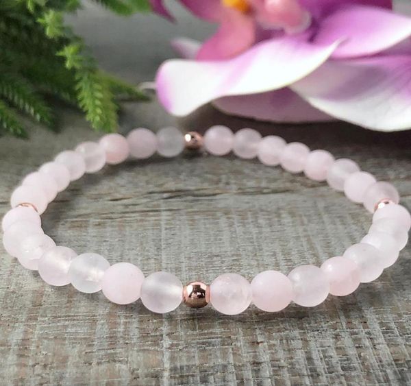 

mg0967 6 mm matte rose quartz bracelet rose gold color beaded bracelet healing crystals yoga mala jewelry1690728, Black