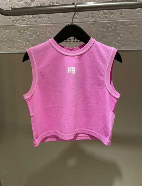 

slim wang alexander aw king spring new college style with designer open umbilical sleeveless tank fit pullover t-shirt womens sunscreen desi, White