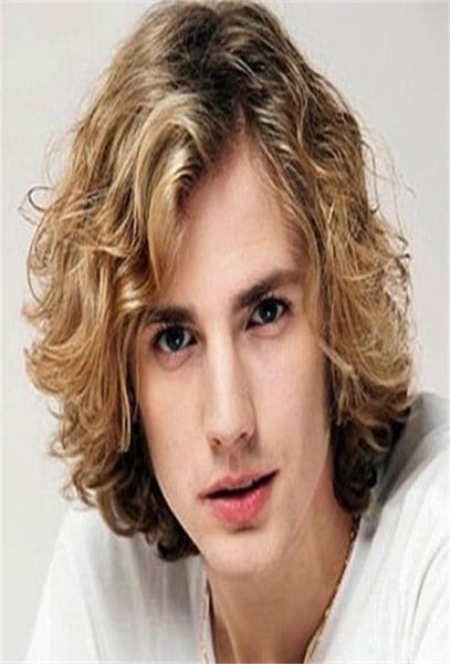 

handsome short side bang mixed color synthetic fluffy curly capless wig for men8673298, Black