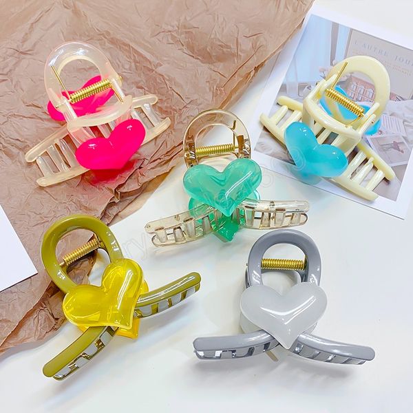 

sweet jelly color heart hair claw for girls beautiful hair decorate cute love hair claw clip hairpin kids lovel hair accessories, Slivery;white