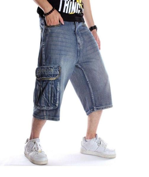 

men039s jeans plus size loose baggy denim short men fashion solid5021972, Blue