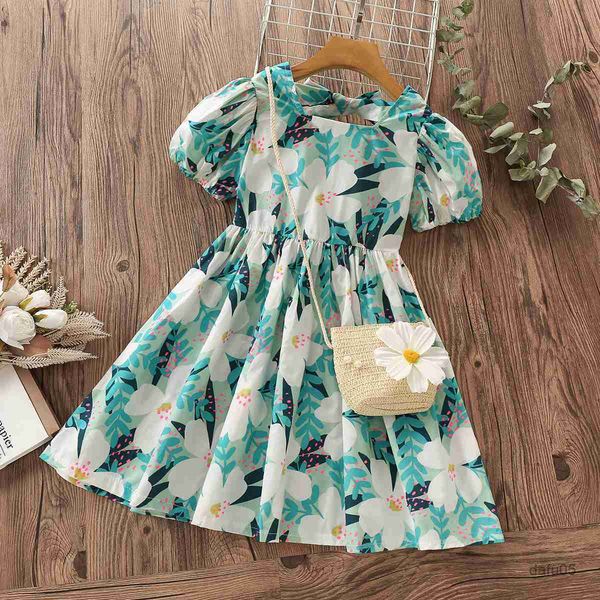

girl's dresses baby girls dresses short sleeve flower print kids summer costumes teenagers elegant dress children clothing 9 years r230, Red;yellow