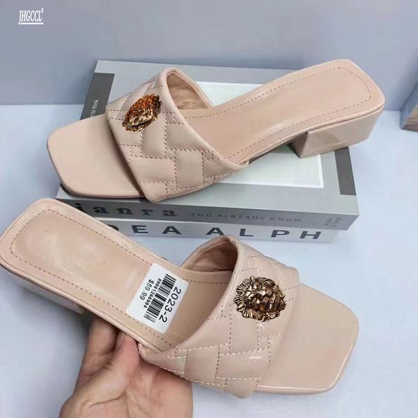 

new high heels women's sandals lion hardware buckle with summer slippers luxury high heels t15, Black