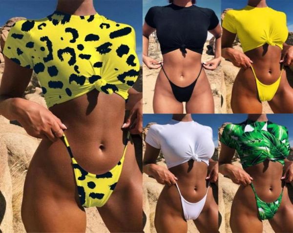 

bikini leopard swimwear women bathers yellow brazilian swimsuit female tshirt thong bikini swimming bathing suit2636786, White;black