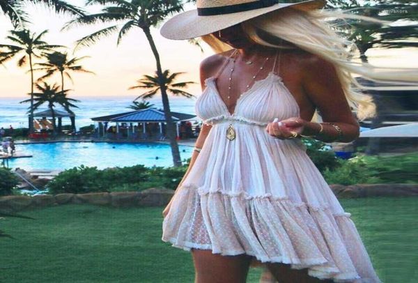 

casual dresses boho inspired summer dress cotton lace pleated halter backless beach vneck women bohemian vestidos 20223431025, Black;gray