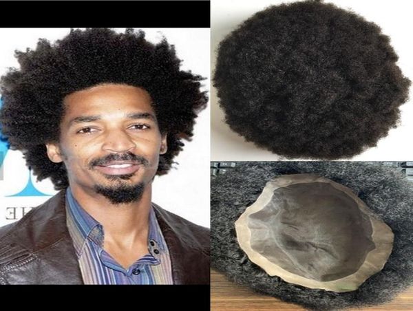 

afro wave wig african american kinky curl mono pu toupee full lace unit indian virgin human male hair replacement for men7523184, Black