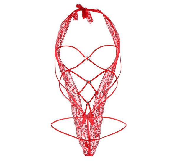 

women039s lingerie halterneck stripper crotch bodysuits jumpsuit sleepwear dress 8203235, Red;black