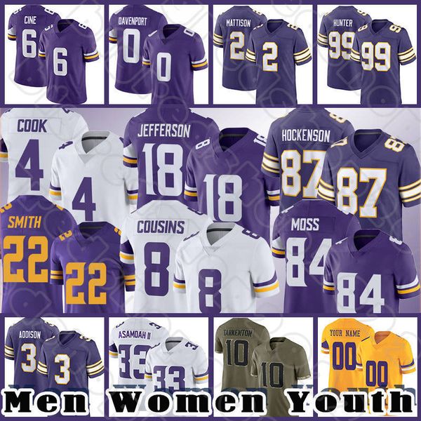 

justin jefferson 87 t.j. hockenson football jerseys 8 kirk cousins 3 addison harrison smith lewis cine randy moss marcus davenport c.j. ham, Black;red