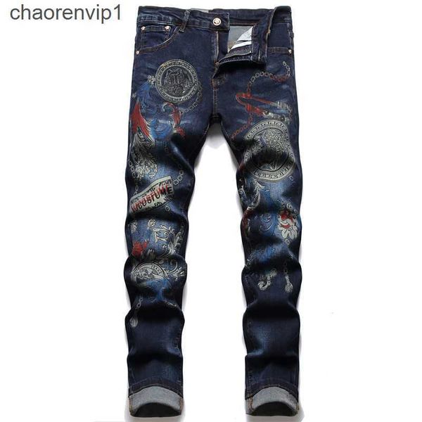 

new jeans chino pants pant men's trousers stretch close-fitting slacks washed straight skinny embroidery patchwork ripped mens trend br, Blue