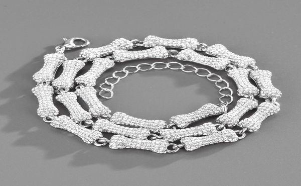 

chains 2022 hip hop dog bone stitching link choker necklace copper inlaid cubic zircon iced out shiny ladies party jewelry7543154, Silver