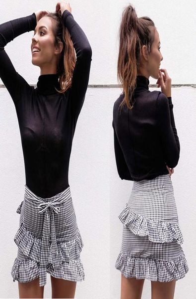 

skirts lovery sweat women plaid skirt stretch high waist skater flared ruffle lady fashion pleated short mini beach skirtsskirts8195313, Black