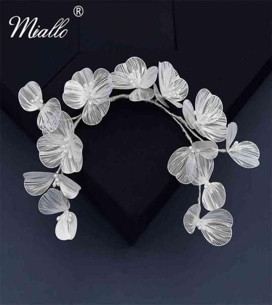 

miallo bridal wedding headband flower pearl hair accessories for women jewelry party bride headpiece bridesmaid gift 2107074647121, Silver