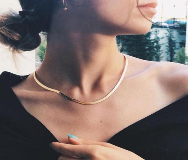 

stainless steel bone chain 3mm flat gold fish necklace herringbone neck europe and america chains7807757, Silver