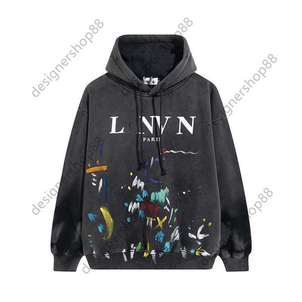

gd and linvin co branded limited vintage splashed ink graffiti loose hoodie jacket sweatshirt, Black