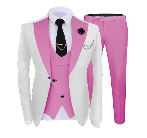 

brand new white groom tuxedos pink notch lapel groomsmen mens wedding dress style man jacket blazer 3 piece suit jacket pants vest5215327, Black;gray