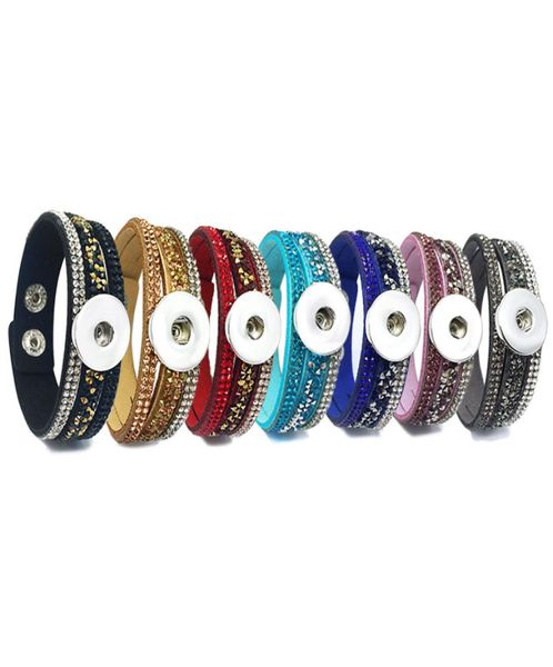 

rock style 7 colors 226 korean velvet rhinestone retro fashion charm link bracelet snap button jewelry for women men fit 18mm butt7354451, Golden;silver
