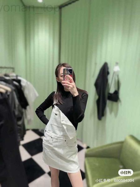 

basic & casual dresses designer p family 23 spring/summer new college style triangle pocket decoration denim strap dress yful, Black;gray