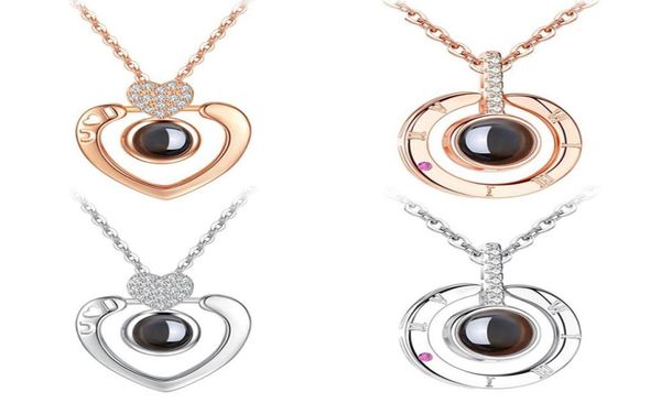 

new rose gold silver i love you 100 lanugage necklace love memory projection heart necklace birthday gift drop 4413364
