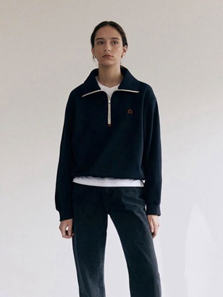 

women's hoodies sweatshirts spring autumn sweatshirt leather embroidered half zip lapel long sleeve hoodie women 230804, Black