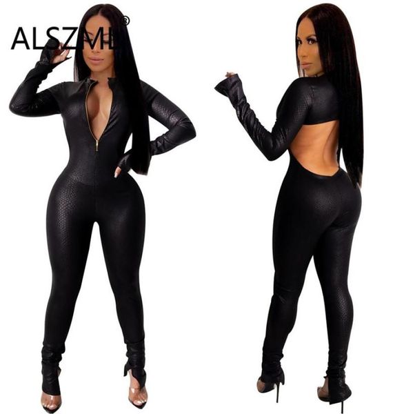

all black deep v neck long sleeve backless skinny jumpsuits tight club party lady fashion bodysuits2403943, Black;white