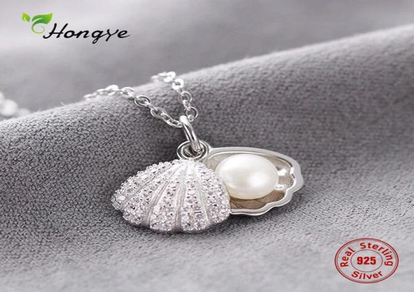 

hongye women real natural freshwater pearl necklace 925 sterling silver pendants shell necklace wedding classic fine jewelry mx2007783361
