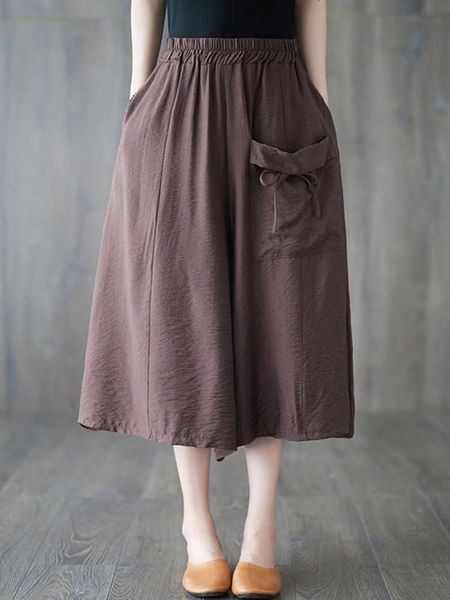 

women casual calf-length pants new 2023 summer vintage style solid color loose comfortable female cotton wide leg b2518, Black
