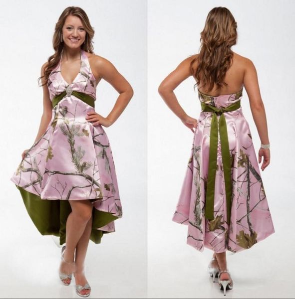 

halter pink camo high low camouflage bridesmaid dresses 2020 custom real tree short plus size formal honor of maid guest formal we3187099, White;pink