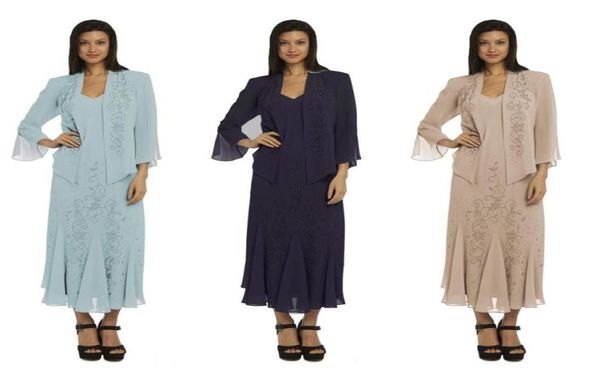 

classy beaded mother of the bride dresses with long sleeve jacket vneck wedding guest dress ankle length plus size chiffon evenin8148973, Black;red