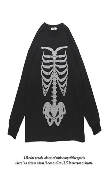 

skeleton bone print sweatshirt men reflective glow hip hop pullover streetwear harajuku casual oversized punk hoodies 2021 wgwy3701415629, Black