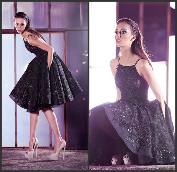 

2021 back lace applique backless beaded quality knee length cocktail dresses short9609202, Black