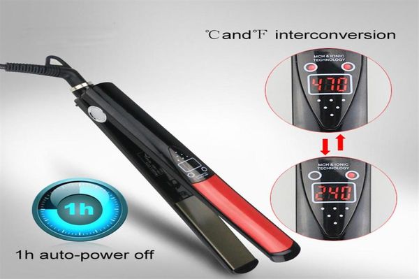 

1 inch tourmaline ceramic hair straightener with mch heater and lcd display fast straightening hair styling tools with retail box28877721, Black